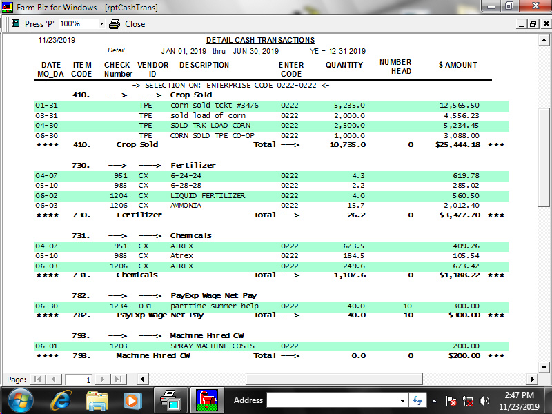 Detail Cash Transactions