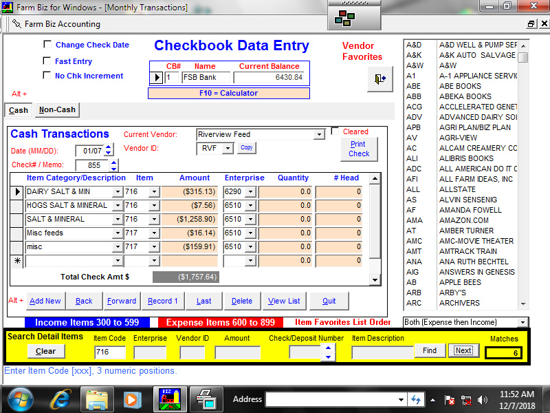 Checkbook Data Entry