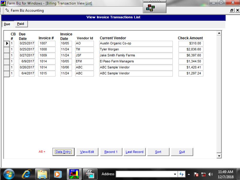 Checkbook Data Entry