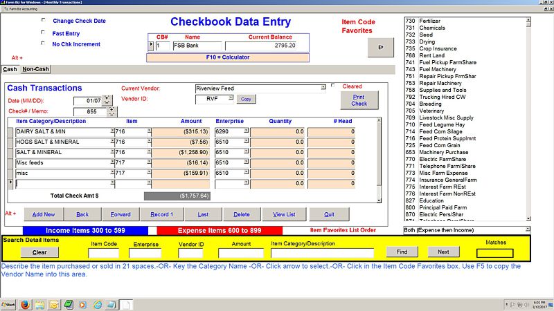 Checkbook Data Entry