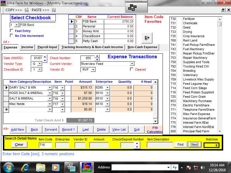 Detail Cash Transactions