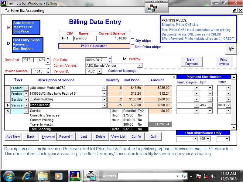 Billing Data Entry