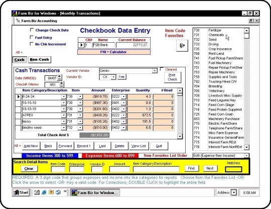 Checkbook Data Entry